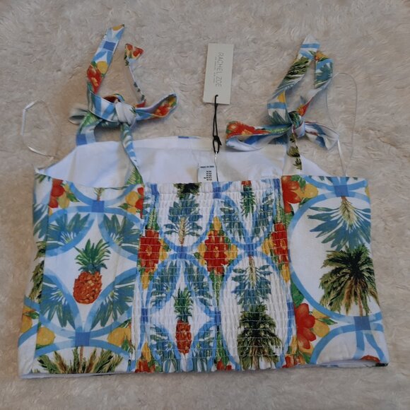 Rachel Zoe Women's Linen Blend Floral Crop Top Tropical Pineapple Size M - Picture 7 of 7